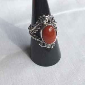 Antiqued Western scroll Sterling silver faux red Jasper ring